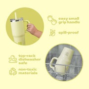 YAYA My First Travel Tumbler for Preschool Kids 3+, Insulated Stainless Steel, Spill-Proof Lid, Reusable Silicone Straw, BPA-Free, 12oz, Yellow