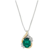 Brilliance Fine Jewelry Created Emerald and Diamond Accent Birthstone Pendant Necklace in Sterling Silver and 10kt Yellow Gold 18