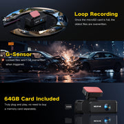 Nexpow VSQ10 4K Front and 2K Rear Dual Dash Cam with Built-in WiFi, Night Vision, G-Sensor, Loop Recording, 64GB Card
