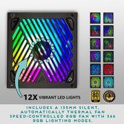 Apevia ATX-PM850W PCIe 5.0 Premier 850W 80+ Gold Certified Semi-Modular Gaming Power Supply with Active PFC and 366 RGB Light Modes