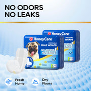Absorlution LLC Honey Care All-Absorb Disposable Male Dog Wrap, Super Absorbent, Breathable, Small 12-18 in Waist, 50 Count
