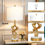 Cinkeda Vintage Black Resin Table Lamps Set of 2, 28 Inch, Touch Control with 3 Brightness Levels, USB-A and USB-C Charging Ports, AC Outlet, Dimmable LED Bulbs Included, WMTD-449