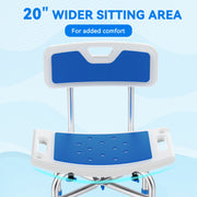Kekoy 201D-1 Shower Chair with Back, Heavy-Duty Aluminum Frame, Adjustable Height 15-19 in, Supports 500 lb, Padded EVA Seat with Drainage, Showerhead Holder, Non-Slip Rubber Feet