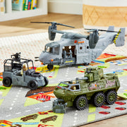 Adventure Force 85525 Giant Military Helicopter Play Set, 37 Pieces, Tilt-Rotor Helicopter with Spinning Blades, 6-Wheel Armored Vehicle, ATV Tactical Vehicle, 3 Action Figures, Gray/Green/Black