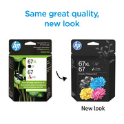 HP 3YP30AN 67 Tri-color and 67XL Black Ink Cartridge 2-Pack, Original, High Page Yield