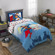 Franco Manufacturing Co., Superman Kids Twin Bedding Set, Reversible Comforter, 4-Piece, Polyester Microfiber, Blue