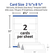 Avery Tent Cards, Embossed Border, Heavyweight Matte White Cardstock, 2.5 in x 8.5 in, 100 Pack