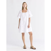 Free Assembly Women's Square Neck Eyelet Mini Dress, Breathable Cotton, Vivid White, Sizes XS-XXL