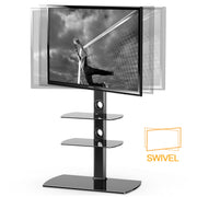 FITUEYES Universal TV Stand with Height Adjustable Swivel Mount, Black Tempered Glass Shelf, Fits 32-65 Inch LCD LED OLED TVs, TT306501GB