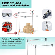 JinYounY Overhead Garage Ceiling Storage Lift System, 300lb Load Capacity, Adjustable Height, Manual Hoist with Hand Crank, Stainless Steel, Red