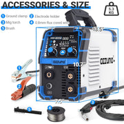 Azzuno 135A MIG Welder, 110V, 3-in-1 Flux MIG, Lift TIG, Stick Welding Machine, Digital Display, Synergic Control