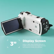Vivitar PopCam Digital Camcorder, 48MP, Full HD 1080p Video, 3-Inch Flip Screen, 16x Digital Zoom, Built-In Microphone, White