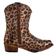 Roper 09-017-1566-2997 Girls Riley Western Cowboy Boots, Leopard Print Synthetic Faux Leather, Size: 6, Tan