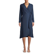 Time and Tru Women's Long Sleeve Faux Wrap Dress, Blue, Small 4-6