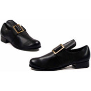 Ellie Shoes Samuel Colonial Monk Strap Slip-On Boots Men, Black Matte, Square Toe, 0.5 in Heel, Gold Buckle Closure, Medium
