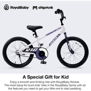 RoyalBaby Rocket 18 Kids Bicycle, Carbon Steel Frame, Coaster Brake, Adjustable Seat and Handlebar, White