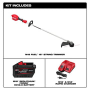 Milwaukee M18 Fuel 16 in. Brushless Cordless String Trimmer Kit, 1.76 HP POWERSTATE Motor, Includes 12.0 Ah Battery and Charger, Black/Red, 3046-21HD