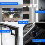 TCL Dual Zone Wine & Beverage Cooler, 20 Bottle and 78 Can Capacity, Black, Compact Freezerless Design, LED Touchscreen Control, TRD20B8AS