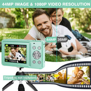 Wednkoly WED-60388 Digital Camera Kids Camera FHD 1080P 44MP Vlogging Camera with 16X Digital Zoom, Green