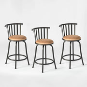 Homy Casa 3-Piece Bar Stool Set with Curved Metal Backrest in Brown for Home Bar