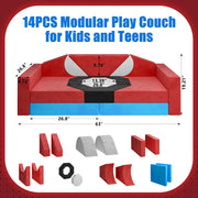 iYofe Modular Kids Play Couch Set for Toddlers Playroom, 14PCS, Washable Velvet, Red