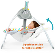 Bright Starts Baby Swing, Rainforest Vibes, Portable Foldable Design, 6 Speeds with WhisperQuiet Technology, Removable Toy Bar, Newborn to 9 Months, 12426