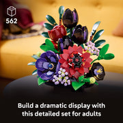 LEGO Botanicals Dark Flower Arrangement Building Set, 562 Pieces, Customizable Floral Display with Tulips, Roses, Dahlia, Anemone, Petunia, Blue Mistflower, Pimpernel, 11513