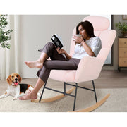 PAPROOS F0516 Modern Teddy Fabric Rocking Chair, Pink