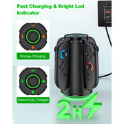 QQV JCC200 Switch 2 Controller Charger, Switch 2 Accessories for Switch 2 w/4 in 1 Fast Charger Station, Black