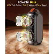 RUIMATECH T9 Portable Bluetooth Party Speaker, 80W Peak Power, True Wireless Stereo, Dynamic 8-Color Light Show