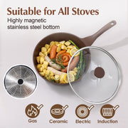 SENSARTE SA-YJ7-TB-7PCS Nonstick Pots and Pans Set, 21 Pieces Non Stick Granite Cookware Set, Brown