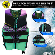 Body Glove Phantom Womens Life Jacket, Durable Yamamoto Neoprene, Beveled Soft PVC Foam, Aqua/Purple, Medium