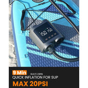 OutdoorMaster Vortex Pro Rechargeable Paddle Board Pump, Portable Electric SUP Pump with 57.72Wh Battery, 20 PSI Max Pressure, 8 Nozzles, Auto Shut-Off, Cooling System, 12V/15.8V DC Input
