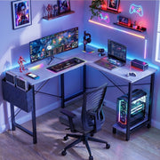Concetta 49 Inch Modern L Shaped Computer Desk with Two-Way Convertible Storage Shelf, Side Bag, White