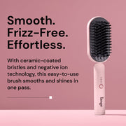 L'ange Hair Mane Pass 2-in-1 Hair Straightening Brush, Ceramic-Coated Bristles, Adjustable Heat 300F-410F, Negative Ion Technology, Auto Shut-Off, 360 Swivel Cord, Blush