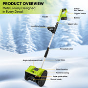 Saker CSS-BL2 Cordless Electric Snow Shovel, 22V Brushless Motor, 12-Inch Clearing Width, 6-Inch Clearing Depth, 2x 5.0Ah Batteries, Adjustable Handle