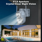 GENBOLT Solar WiFi Security Camera Outdoor, Dual Lens with 2.5K Color Night Vision, 8W Solar Powered, 15600mAh Battery, PIR Motion Detection, Dual Screen, Waterproof, GB217H