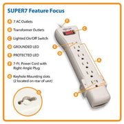 Tripp Lite SUPER-7 Outlet Surge Protector Power Strip 7ft Cord Right Angle Plug