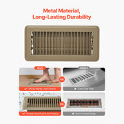 KFFKFF Floor Register, 4 x 10 Inch, Durable Iron, Adjustable Metal Louvers, Rust-Resistant Brown Finish, 6-Pack, 1FL0410BR-6PK