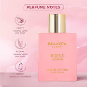 BellaVita Luxury Rose Perfume for Women, Floral Oriental Sweet Fragrance, 100ml