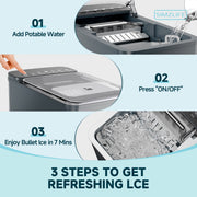 Simzlife Portable Ice Maker Countertop, 9 Bullet Ice Cubes Ready in 6 Minutes, 26 lb Daily Capacity, Self-Cleaning, Quiet Operation, Gray