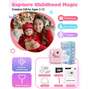 Seckton Dual-Lens Instant Print Camera for Kids, 48MP Photos, 1080P Video, Thermal Printing, Pink, 1300mAh Battery