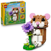 LEGO Creator 3 in 1 Cute Hamster with a Flower Building Toy for Kids Ages 7+, 166 Pieces, Multicolor, 6581017