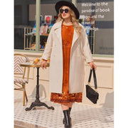 Astlbim Plus Size Fall Dress Women, Long Sleeve Midi Casual Pocket Dress, Breathable Material, Crewneck, A-Line, Loose Fit