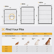 Naipo Dog Playpen, 32in Height, 16 Panels, Portable Metal Fence, Indoor and Outdoor Use, Black