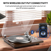 Retroaudio W03 Turntable with Wireless Output Connectivity Vinyl Player Support 33 1/3&45 RPM Speed Brown