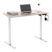 Mainstays Electric Stand Desk, Adjustable Height 28.7 to 46.5 in, Natural Oak Desktop, White Steel Frame, LED Memory Control, 44 x 24 in