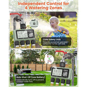 XinFuture Water Timer with 4 Outlet for Garden and Lawn Programmable Irrigation Systems with Rain Delay