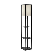 Mainstays JF5311BK 62 Inch Floor Lamp With Black Plastic Shelves and Sustainable White Fabric Shade