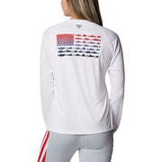 Columbia Tidal Tee PFG Fish Flag Long-Sleeve Shirt for Ladies - White/Bluestone Gradient - XL